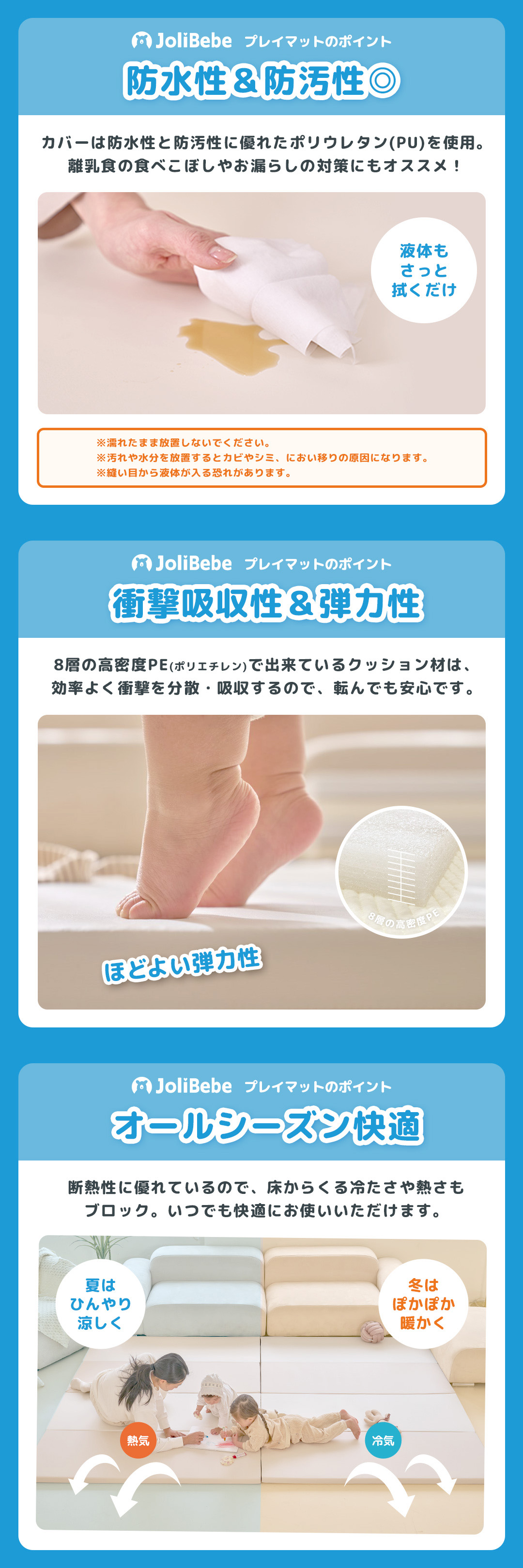 JoliBebe 抗菌プレイマット【4つ折り】 160×200×4cm